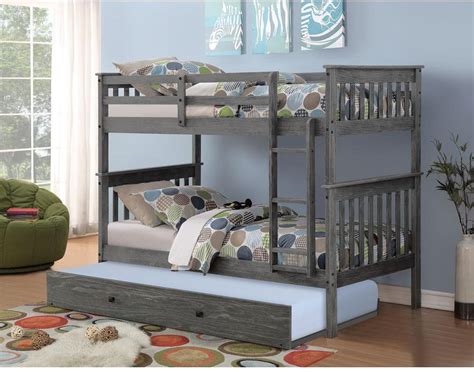 Donco Kids Brushed Gray Twintwin Mission Bunk Bed With Twin Trundle