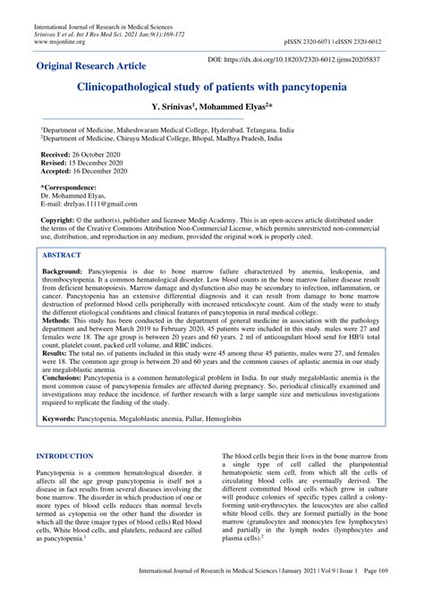 PDF Clinicopathological Study Of Patients With Pancytopenia