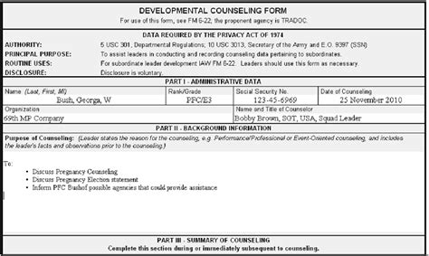 Army Initial Counseling Examples Template Business