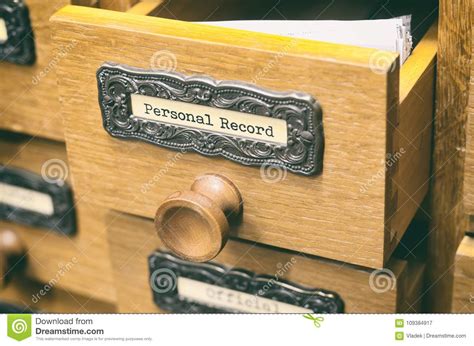 Old Wooden Archive Files Catalog Drawer Personal Records Stock Image