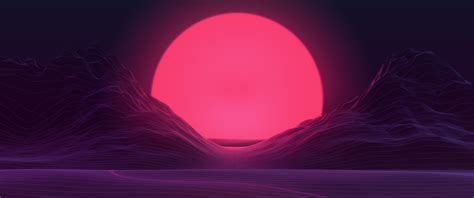 Pink Moon Painting Sunset Neon Mountains Hd Wallpaper Wallpaper Flare