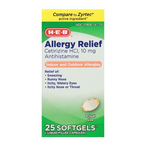 H E B Allergy Relief Cetirizine Hour Softgels Mg Shop Sinus Allergy At H E B