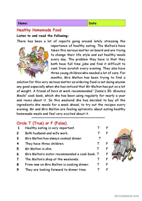 Healthy Homemade Food Reading For De English Esl Worksheets Pdf And Doc
