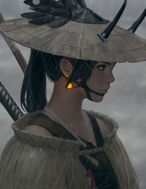 Samurai Girl In Japanese Clothes Fan Illustration Artist Guweiz