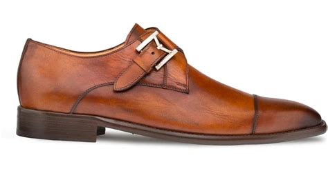 Mezlan Cognac Single Monk Strap Cap Toe Leather Dress Shoes In Brown