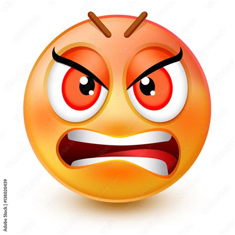 Cute Very Angry Face Emoticon Or D Furious Red Emoji With Inward Facing Eyebrows And A Frowning