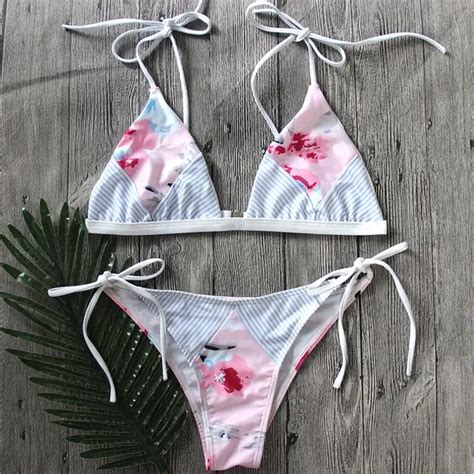 New Floral Printed Summer Sexy Two Piece Bikini Set Slim Fit Women Lady Swimsuit Beachwear