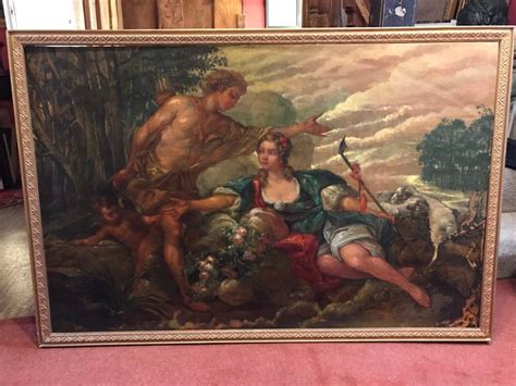 French Rococo Huge Antique French Rococo Oil Painting Mythological