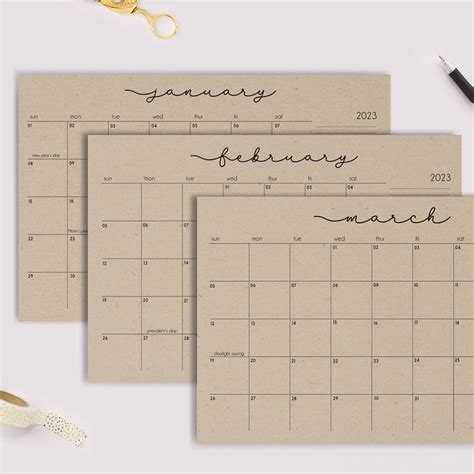 Extra Large Recycled Kraft Paper 3 Year Wall Calendar Simple Etsy