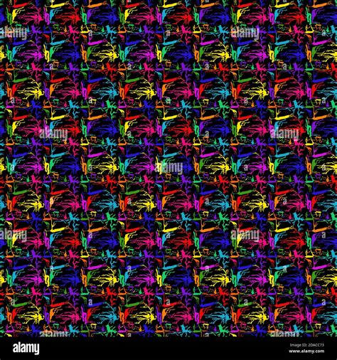 contrast seamless pattern of randomly interwoven chaotic shapes in spectrum colors hand drawing