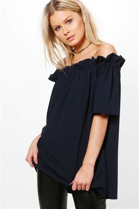 Kylie Off The Shoulder Frill Top Boohoo