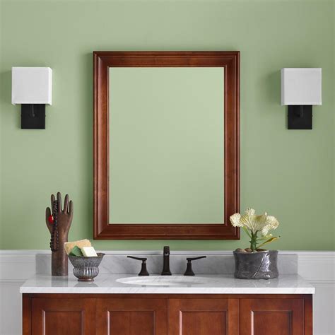 After considering some more ornate moldings or window trim, we decided a flat chunky piece of wood would be best. 27" William Traditional Solid Wood Framed Bathroom Mirror ...