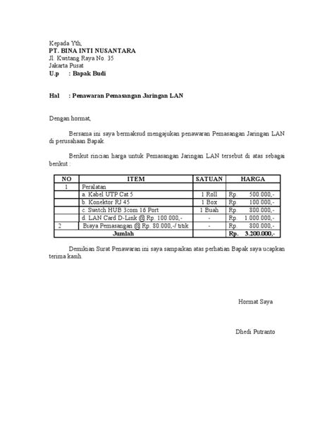 Surat Penawaran Pemasangan Jaringan Lan