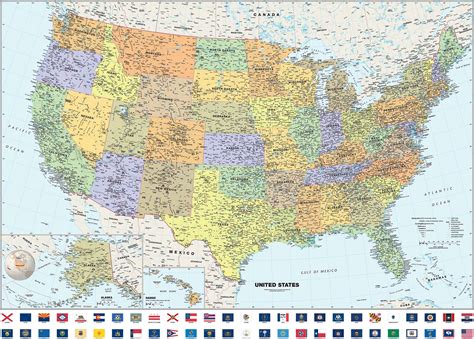 Classic Usa Wall Map With Flags By Geonova Mapsales