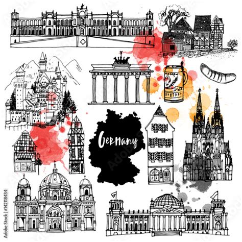 Vector Set Of Germany Landmark Hand Drawing Sketches Buy This Stock