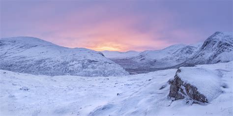 Landscape Photo Of Snowy Terrain During Golden Hour Glencoe Scotland