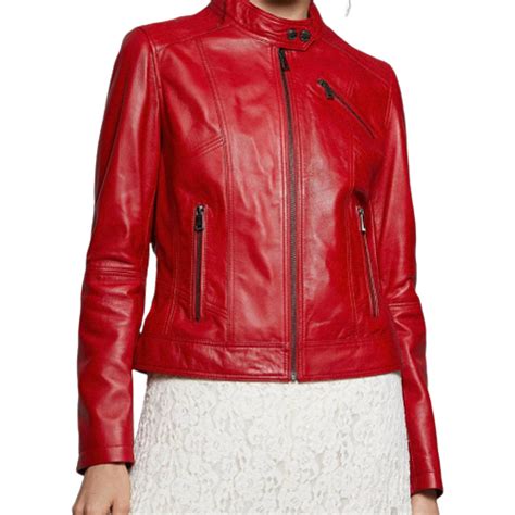 Womens Red Leather Jacket Leather Glaze