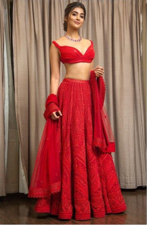 Pooja Hegde In 🔥💃 Hot Red Dress Red Lehenga Lengha Dress