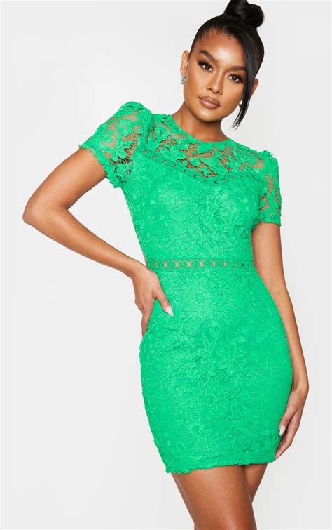 Green Lace Backless Cap Sleeve Bodycon Dress Prettylittlething Aus