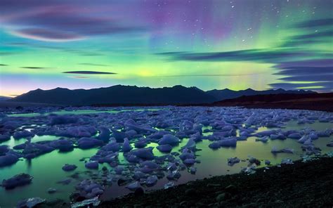 Aurora Borealis Over A Glacier Lagoon