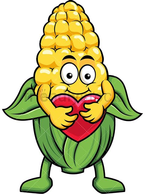 Corn Mascot Hugging Heart Icon Cartoon Vector Clipart Friendlystock