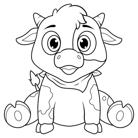 Premium Vector Cute Baby Cow Cartoon Sitting Line Art