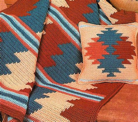 Vintage Crochet Afghan Pattern Southwestern Desert Sunset Etsy In
