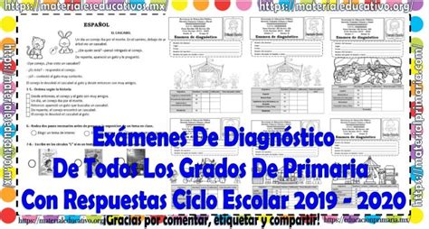 Exámenes De Todos Los Grados De Diagnóstico De Primaria Ciclo Escolar