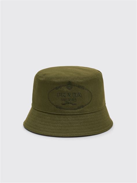Très Bien Prada Drill Cotton Canvas Logo Bucket Hat Green