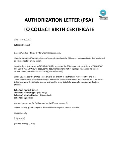 Wonderful Info About Sample Of Authorization Letter For Psa Birth Certificate Professional