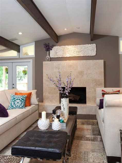 Sleek Stone Fireplace In Transitional Living Room Transitional Living