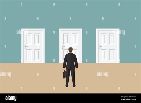 Choice Way Concept Businessman Stading In Front Of Three Closed Doors