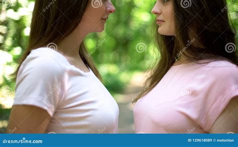 Two Attractive Lesbians Looking Passionately At Each Other Intimate Moment Stock Image Image