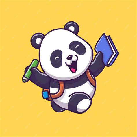 Lindo Panda Estudiando La Ilustración Del Icono Personaje De Dibujos