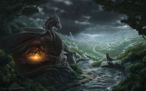Wolf hd desktop wallpaper : fantasy Art, Dragon, Wolf, River Wallpapers HD / Desktop ...