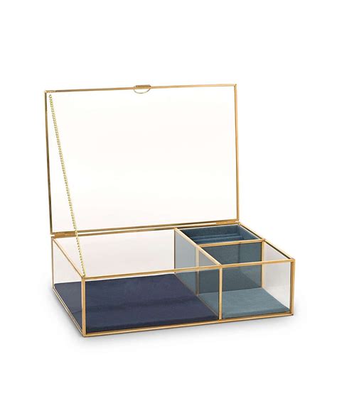 Gold And Glass Blue Velvet Jewelry Box Large Oliver Bonas Us Glass