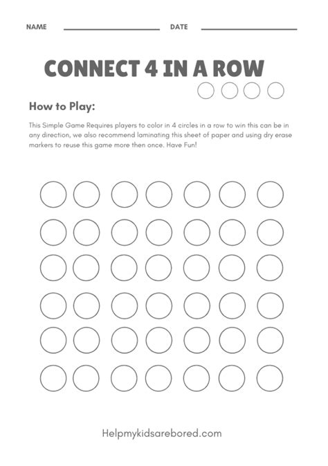 Connect 4 In A Row Printable Activity Sheet Help My Kids Are Bored