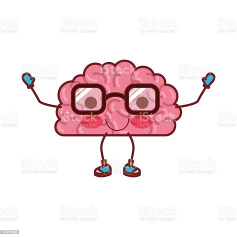 Brain Cartoon With Glasses And Calm Expression In Colorful Silhouette