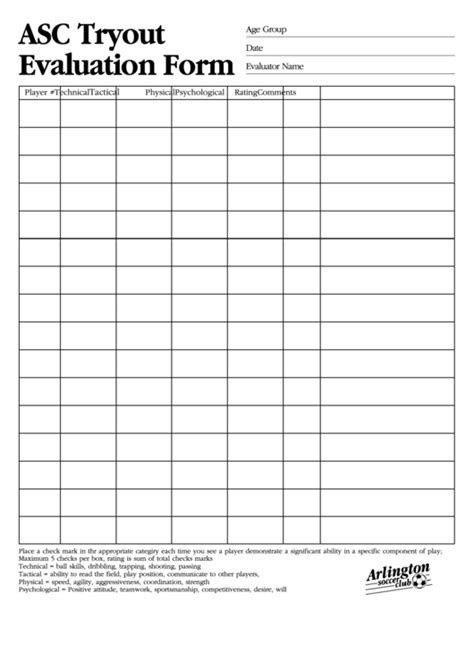 Printable Soccer Player Evaluation Form Printable Word Searches