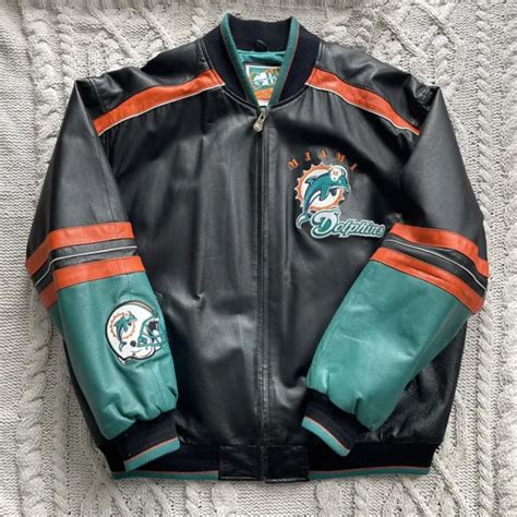 Vintage Xl Miami Dolphins Nfl Leather Jacket G Iii Carl Banks Rare 285