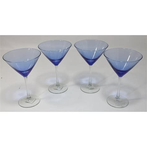 Cobalt Royal Blue Clear Stem Two Tone Martini Glasses Set Of 4 12 Ounce Capacity By