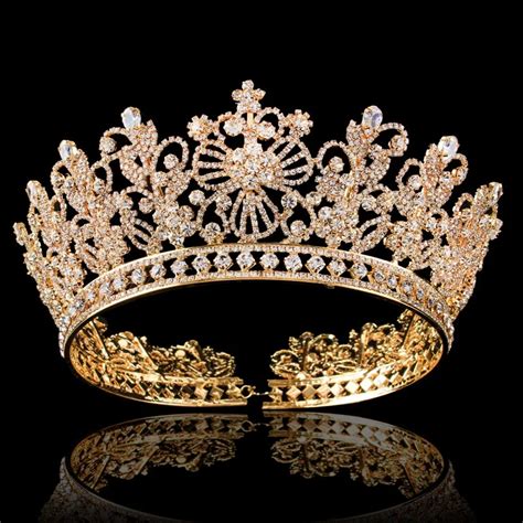 Gold Silver Full Round Crystal Queen Crown Rhinestone Bridal Tiara