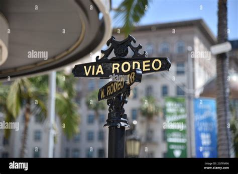 Street Sign Of The Famous Intersection Of Via Rodeo And Rodeo Drive In