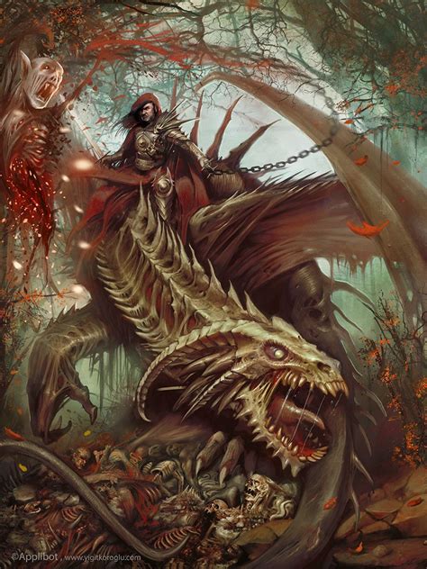 Undead Dragon Rider By Yigitkoroglu On Deviantart Fantasy Artwork