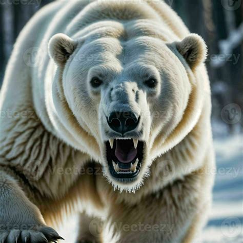 Photo Of Big Angry Polar Bear Running In The Snow Generative Ai
