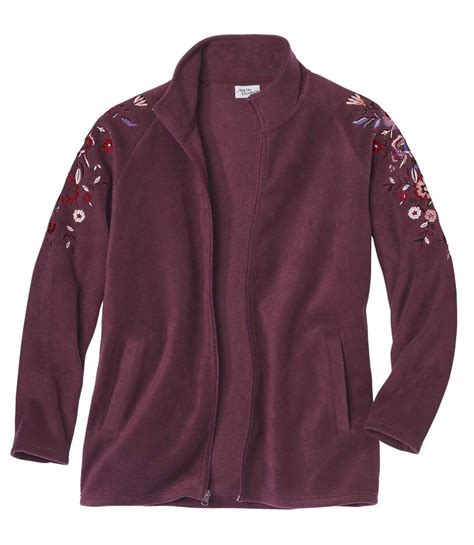 Womens Embroidered Burgundy Fleece Jacket Full Zip Atlas For Men