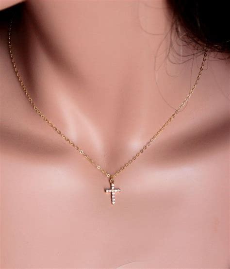 BEST SELLER Cross Necklace Women Small Gold Filled Crystal Etsy
