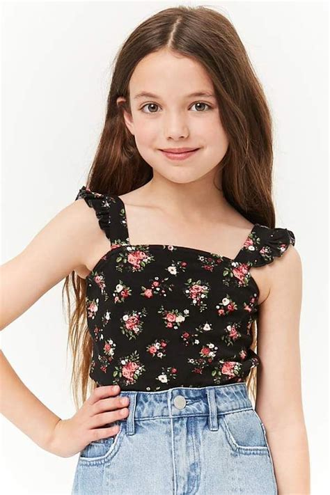 Forever 21 Girls Floral Ruffle Tank Top Kids Tween Fashion Outfits