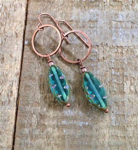 Copper Blue Glass Earrings Copper Anniversary Gift Copper Etsy