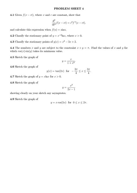 Sheet 4 Problem Sheet 4 4 Given Fx − Ct Where X And C Are Constant